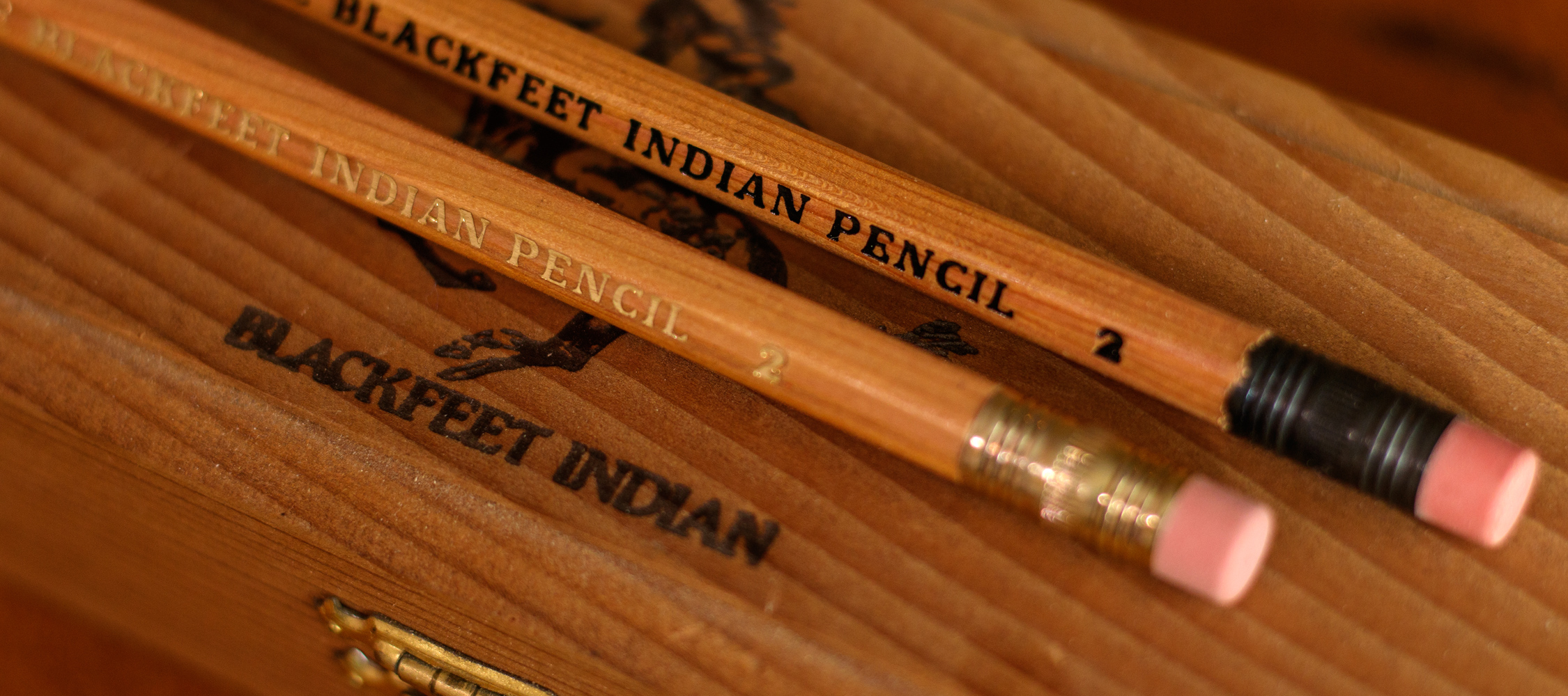 Blackfeet pencils on wooden box
